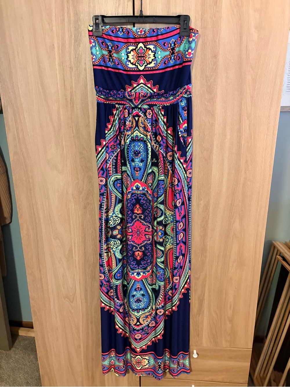 Filly Flair Navy Strapless Paisley Print Maxi Dress